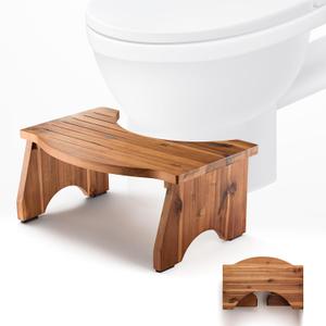 HOLANA Foldable Toilet Stool for Bathroom Adults - 7.2" Acacia Wood Poop Stool for Kids - Pooping Stool Squat with Anti Slip Layer - Bathroom Stools for Sitting/Travel (Acacia Wood 7.2" Height)