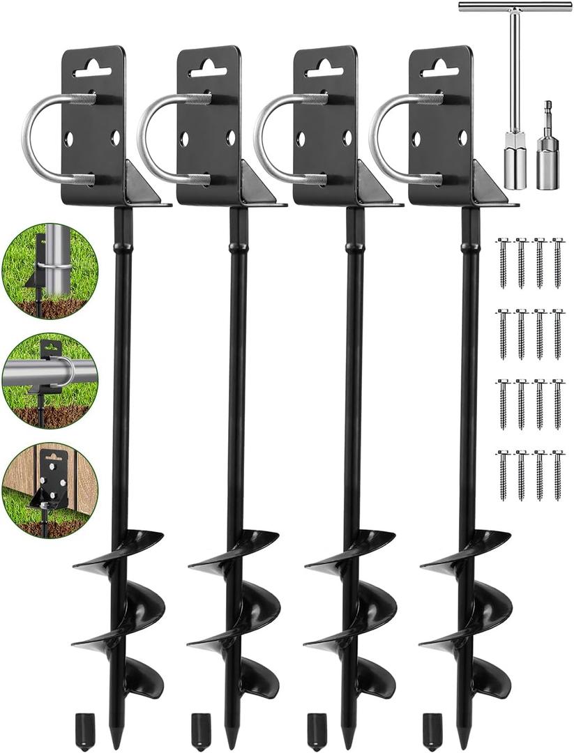 Ground Anchors Screw in,28" Set of 4 Mobile Home Anchors,Storage Shed Anchor Kit with Drill Bit,Ground Anchors Heavy Duty for Shed, Trampolines,Camping, Swing Sets
