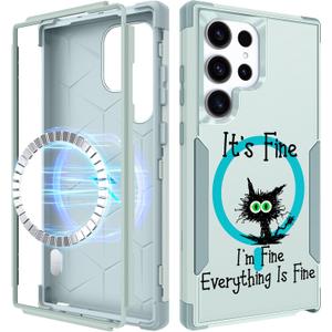 for Samsung Galaxy S25 Ultra Case - [Compatible with MagSafe] Women Girls Cute Magnetic Protective Phone Cover Cool Cat Kawaii Girly Heavy Duty Shockproof Funda para Samsung S25 Ultra Cases