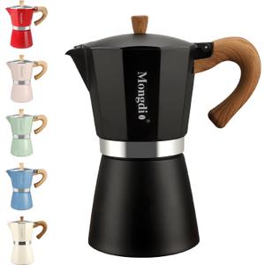 Mongdio Stovetop Espresso Maker Moka Pot, Cuban Coffee Maker Stove Top Coffee Maker Moka Italian Espresso Greca Coffee Maker Brewer Percolator, 6 Espresso Cups, 10 Oz - Black