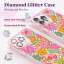 Designed for iPhone 14 Pro Max Case Pink Glitter Clear - Cute Bling Phone Case with Wrist Strap - Aesthetic Y2K Case for Woman, Girl 6.7" (Passion Flower)