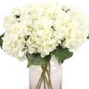 Kimura's Cabin 6Pcs Fake White Hydrangea Flowers Artificial Silk Hydrangeas with Stems Faux Hydrangea Bouquets for Home Wedding Party Table Core Decoration (White, Pack of 6)