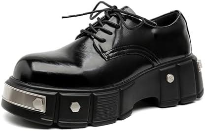 Men's Leather Platform Oxfords Fashion Goth Punk Motorcycle Shoes with Metal, Black, Size 10
