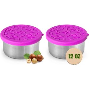 TAVVA 2 X 12 oz Containers with Lids - Leakproof w/Silicone Lids - BPA Free - Dishwasher & Freezer Safe - Portable & Reusable - Stainless Steel Snack Containers 12oz