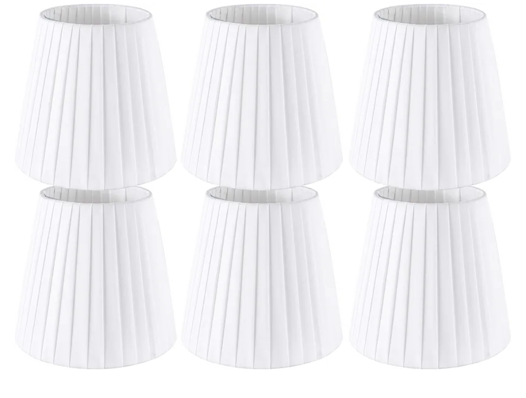 Set of 6 Natural Linen White Clip On Chandelier Lamp Shades For Chandeliers, Wall Lamps, And Other Lighting Fixtures Using E12 Bulbs 4 * 6 * 5 Inch