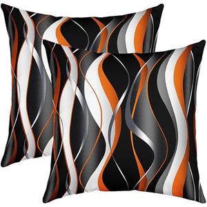 Stripes Orange Black White Throw Pillow Covers 16"x16" Set of 2 Soft Geometric Pillow Cases Cushion Covers For Living Room Bedroom Modern Striped Art Decorative Throw Pillowcases for Sofa Couch Chair