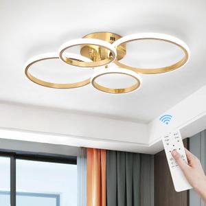 Sovinzert Dimmable Modern LED Ceiling Light, 4 Rings 3000K-6000K LED Gold Close to Ceiling Light, Flush Mount Ceiling Lights Fixture for Bedroom, Kitchen, Laundry Room,Office