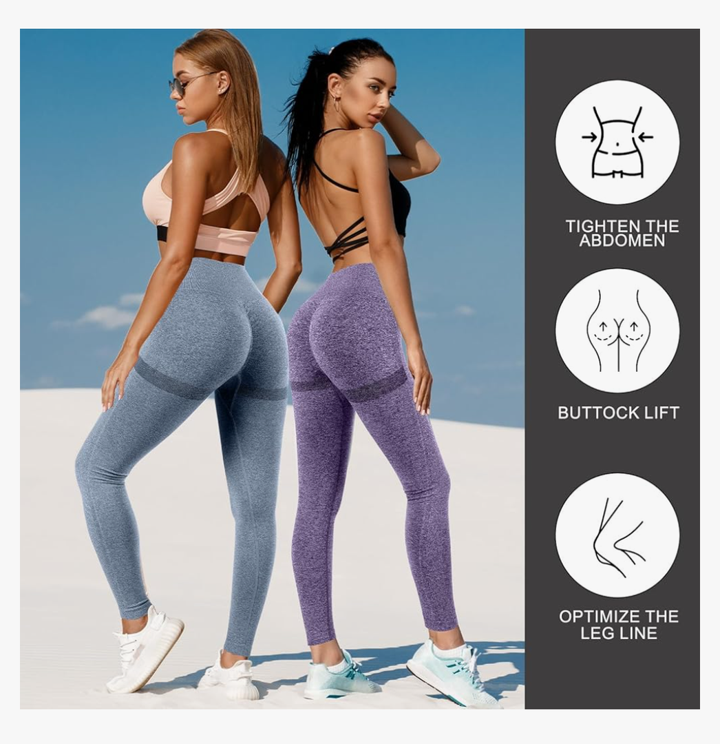 2 Pack Women Butt Lifting Workout Leggings, High Waist Seamless Gym Legging Yoga Scrunch Pants