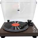Retro Vinyl Record Player, Fully‑Automatic Belt‑Driven Turntable with BT Wireless, 33/45 RPM Speeds, Auto‑Repeat Function, Hi‑Fi, Anti‑Skate, Dust Cover, Anti-Resonance, RCA Outputs, Brown