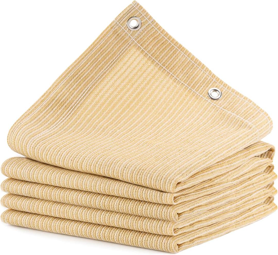 90% Outdoor Sun Shade Cloth, 6 x 12, Pergola, Deck, and Backyard Patio Sunshade with UV Protection, Heat Resistant HDPE Material, Reinforced Grommets (6x12 FT,Wheat)
