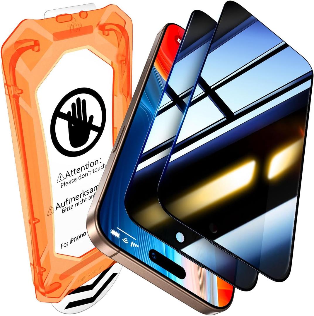 UniqueMe for iPhone 16 Pro Max Privacy Screen Protector, [Military Grade Shatterproof & 9H+ Hardness] Privacy Screen 16 Pro Max Tempered Glass Full Coverage Protection, 2 Packs (Black)