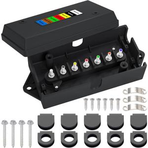 CheeMuii 7 Way Trailer Junction Box Weatherproof 7 Pin Trailer Wiring Box 7 Color-Coded Electric Wires Connection Box for RV Camper Trailer Light Rewiring