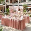 6 Packs Dusty Rose Satin Tablecloths Rectangle 8FT, Glitter Spandex Fitted Stretch Table Covers Wrinkle-Free Floor Length Shimmer Table Skirt for Weddings Parties Baby Shower Banquets Vendor Events