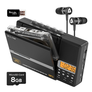 KLIM K10 Portable Cassette Tape Player & Tape Recorder, Cassette to MP3 Converter + Builtin Microphone & Speaker + USB PC Transfer + Battery/USB Powered + 8GB SD Card + Earphones