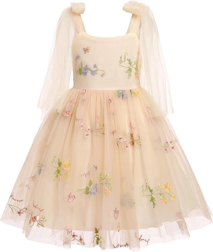 Flower Girl Floal Lace Tulle Dress Princess Backless Wedding Junior Bridesmaid Pageant Communion Dance Maxi Gown, Size 110