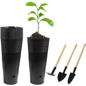20 Pcs Plastic Deep Nursery Pots - 9.8" Tall Tree Pots, Indoor/Outdoor Use with 3 Pcs Garden Tools