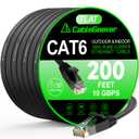 Cat 6 Ethernet Cable 200 ft, High Speed 10Gbps Flat Internet Network Cable, Pure Copper Ethernet Patch Cable Long, Computer LAN Cable with Clips & Straps for Router, Modem, PS4/5, Black