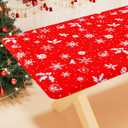 Smiry Plastic Christmas Tablecloth, Snowflake Wipeable Flannel Backed Vinyl Tablecloth, Waterproof Elastic Fitted Table Cover for Christmas Dinner, and New Year Celebration (White & Red, 30x72 Inches)