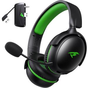 Wireless Gaming Headset for XBOX Series X|S|One, PC, PS5, PS4, Mac, Switch, Gaming Headphones with 2.4GHz, Bluetooth 5.4, 53MM 3D Stereo Sound, 60H Battery, Detachable Noise Canceling Mic, 3.5mm Wired (Black-Green)