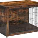 DWANTON Dog Crate Furniture with Cushion, Wooden Kennel Table with Double Doors, Indoor Dog House, Medium Size, 32.5" L, Rustic Brown