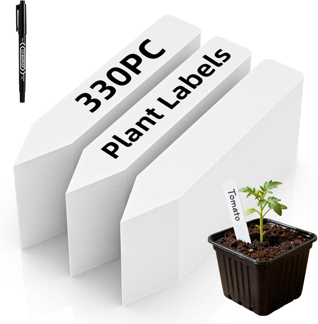 3 x Cleangor 330Pcs Plant Labels with Marker Pen, 4" Plant Tags for Garden Waterproof, Reusable Plastic Plant Markers Garden Labels for Seedlings, Vegetables, Flowers, Gardening Organization Kit
