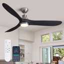 CROSSIO 60 Inch Ceiling Fan with Lights Black Modern LED Ceiling Fan 3 ABS Blades Fandelier with Remote & APP Control 6 Speeds Fandelier with Lights for Kitchen Dinning Living Room Patio Bedroom