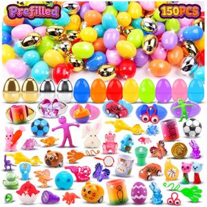 150 PCS Prefilled Easter Eggs with Toys,Filled Easter Eggs with Toys Inside,Easter Basket Stuffers for Kids,Prefilled Eggs for Easter Egg Hunt,Easter Party Favors for Kids Classroom Prizes