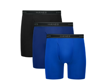Hanes Men's Value Performance Stretch Boxer Brief Underwear, Moisture-Wicking, 3-Pack (Black/Blue/Grey) Hanes Men's Value Performance Stretch Boxer Brief Underwear, Moisture-Wicking, 3-Pack (Black/Blue/Grey)