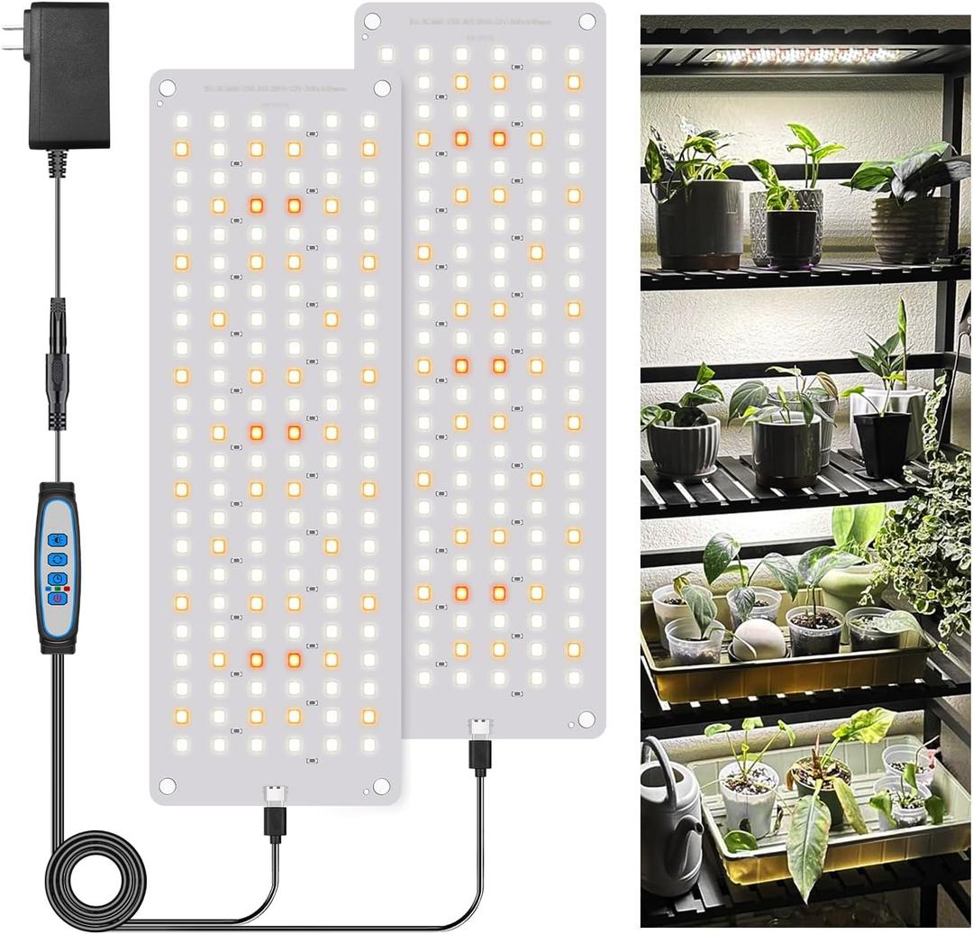 Garpsen Grow Lights - 276 LED Full Spectrum Plant Light with Auto Timer (6/12/16H), 3 Color Modes & 5 Dimmable Levels, 24W UL Adapter Growing Lamp Panel for Indoor Plant Stand (2 Panels)