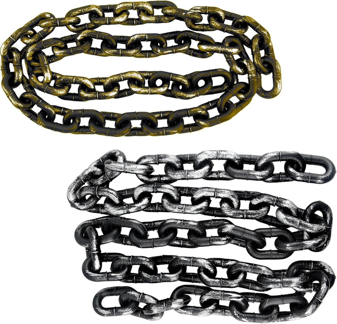 2 Pack 6 Feet Halloween Decoration Chains Plastic Fake Chains Props Prison Chain Costume Accessory for Halloween Cosplay Haunted House Decoration Supplies, 2 Colors