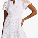 Women's 2024 Summer Short Sleeve Dress V Neck A Line Hollow Out Short Dress Cute Casual Beach Party Cocktail Dresses Medium