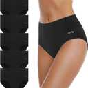 coskefy Women's High Waisted Cotton Underwear Soft Breathable Panties Stretch Briefs Ladies Panties 5 Pack (XX-Large)