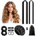 LitBear Heatless Curls Overnight, 2 Sizes of Soft Hair Rollers for Women with Bonnet to Sleep In, No Heat Hair Curlers Set with Scrunchies and Clips, for Long and Medium Hair (Black)