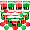 Leitee 22 Pcs Christmas Supplies Set Includes 16 oz Beer Cups with 8 Balls Set Christmas Party for Xmas House Party Birthdays Holidays(Red and Green,Santa)