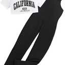 Hilinker Girl's 2 Piece Outfits Graphic Short Sleeve Crop Top and Cami Jumpsuit Set 11-12 years old