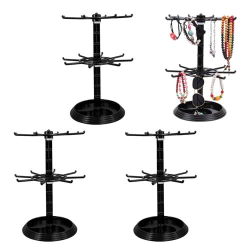 CONEHOY 4 Pcs Keychain Display Stand 2 Tier Jewelry Rotating Holder Plastic Organizer Spinning Hanging Rack for Necklace Earring Bracelet for Vendors Malls Dressing Table Counter