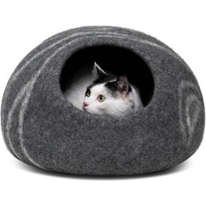 MEOWFIA Cat Cave Premium Felt Cat Bed for Indoor Cats, Handmade Merino Wool (Dark Grey, Large)