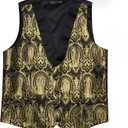 Barry.Wang Mens Silk Lapel/Shawl Collar Vest Tie Sleeve Holder Set Formal/Casual Paisley Vests Wedding Tuxedo Waistcoat (Black)