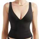 SUUKSESS Women Sexy V Neck V Back Sleeveless Tank Top Summer Going Out Basic Top Scoop Neck Double Lined Y2K Crop Top (Black, XS)