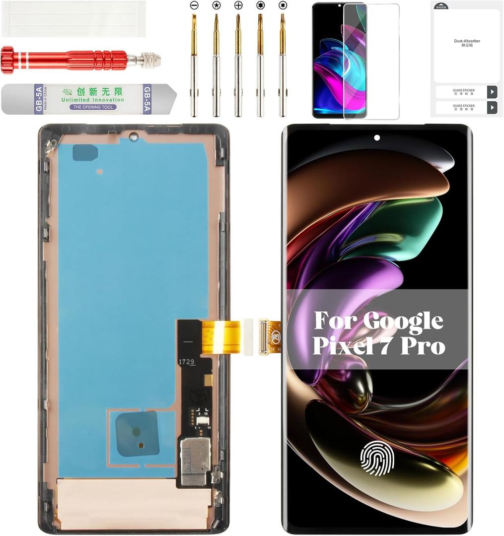 OLED for Google Pixel 7 Pro Screen Replacement Display for Pixel 7 Pro GE2AE Screen for Google Pixel 7 Pro LCD Touch Screen Repair Digitizer with Frame GP4BC GFE4J Black (with Fingerprint Function)