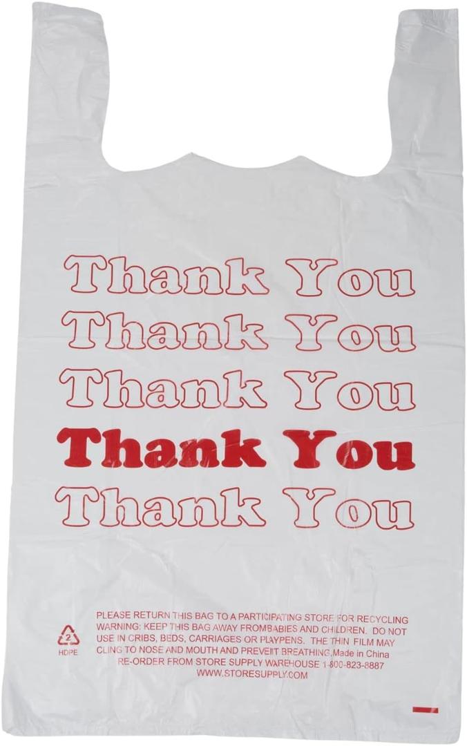 SSWBasics Premium Thank You T-Shirt Bags - 500 - Pack, 18 x 8" x 30", .48mil HDPE Thickness - Ideal for Restaurants, Retail, Grocery, Takeout - Standard Supermarket Size - Strong and Durable (18"x8"x30")