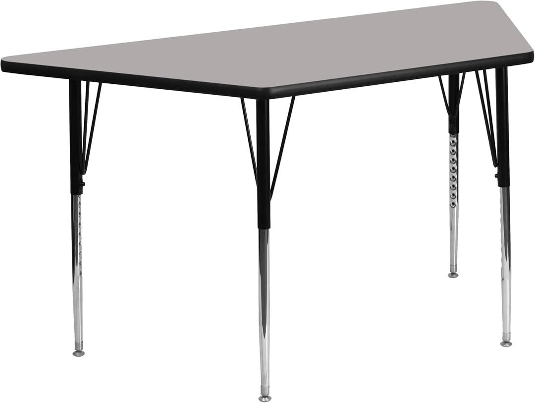 Flash Furniture Wren 22.5''W x 45''L Trapezoid Grey HP Laminate Activity Table - Standard Height Adjustable Legs