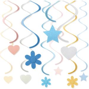 Breling 72 Pcs Boho Color Felt Rainbow Hanging Swirl Decorations Christmas Ceiling Streamer Colorful Flowers Stars Hearts Spiral Garland for Baby Shower Birthday Wedding Party Classroom Supplies