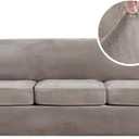 H.VERSAILTEX High Stretch Sofa Slipcover 4 Piece Cover Velvet Furniture Protector Form Fit Thick Velvet Extra Large Sofa Cover for 3 Cushion Couch Width Up to 97 Inch (Large Sofa, Taupe)