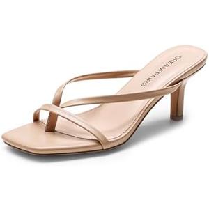 DREAM PAIRS Kitten Heels for Women Flip Flops Slip on Low Heels Open Square Toe Thong Heeled Strappy Sandals Slides Comfortable Dress Shoes Size 6