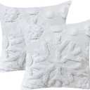 NIDITW Set of 2 Christmas Snowflake Decorative Tufting Throw Pillow Cover 18x18 Inches Embroidered Square Cushion Case Cotton Linen Jacquard Fluffy Farmhouse Home Decor for Couch Sofa Bed (Snowflake)