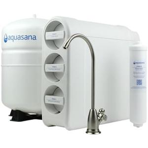 Aquasana SmartFlow® Reverse Osmosis Water Filter | RO Under Sink System | WQA Certified up to 99.99% of 90 contaminants Including Fluoride, PFAS, Arsenic, Lead, and Chlorine | Brushed Nickel Faucet
