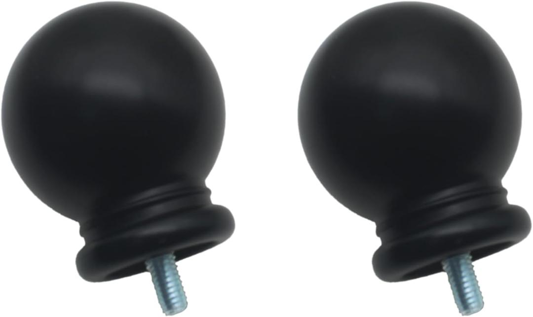 HAJZXH 2 Pcs 5/8 Inch Curtain Rod End Cap Finials Round Shape Drapery Rod End Caps Decorative Rod Replacement finials with M5 Screws for Curtain Rods(Black)