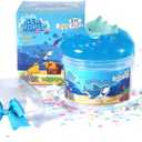 Shark Ocean Slime Kit with Ice Cream Tub - 8 Oz Blue Crystal Slime, Slime Party Favors for Kids, Resin Shark Charm & Glitter - Non-Sticky Sensory Toys for Boy & Girls 6-12,STEAM Classroom Gifts