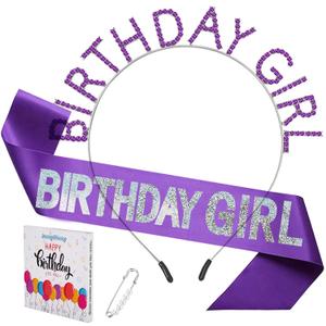 Purple Birthday Girl Sash & Tiara, Birthday Sash and Crown for Women, Gifts for Her, Birthday Decorations Purple Headband